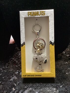 Peanuts Snoopy Rhinestone Clip-On Bag Charm - Silver & Gold